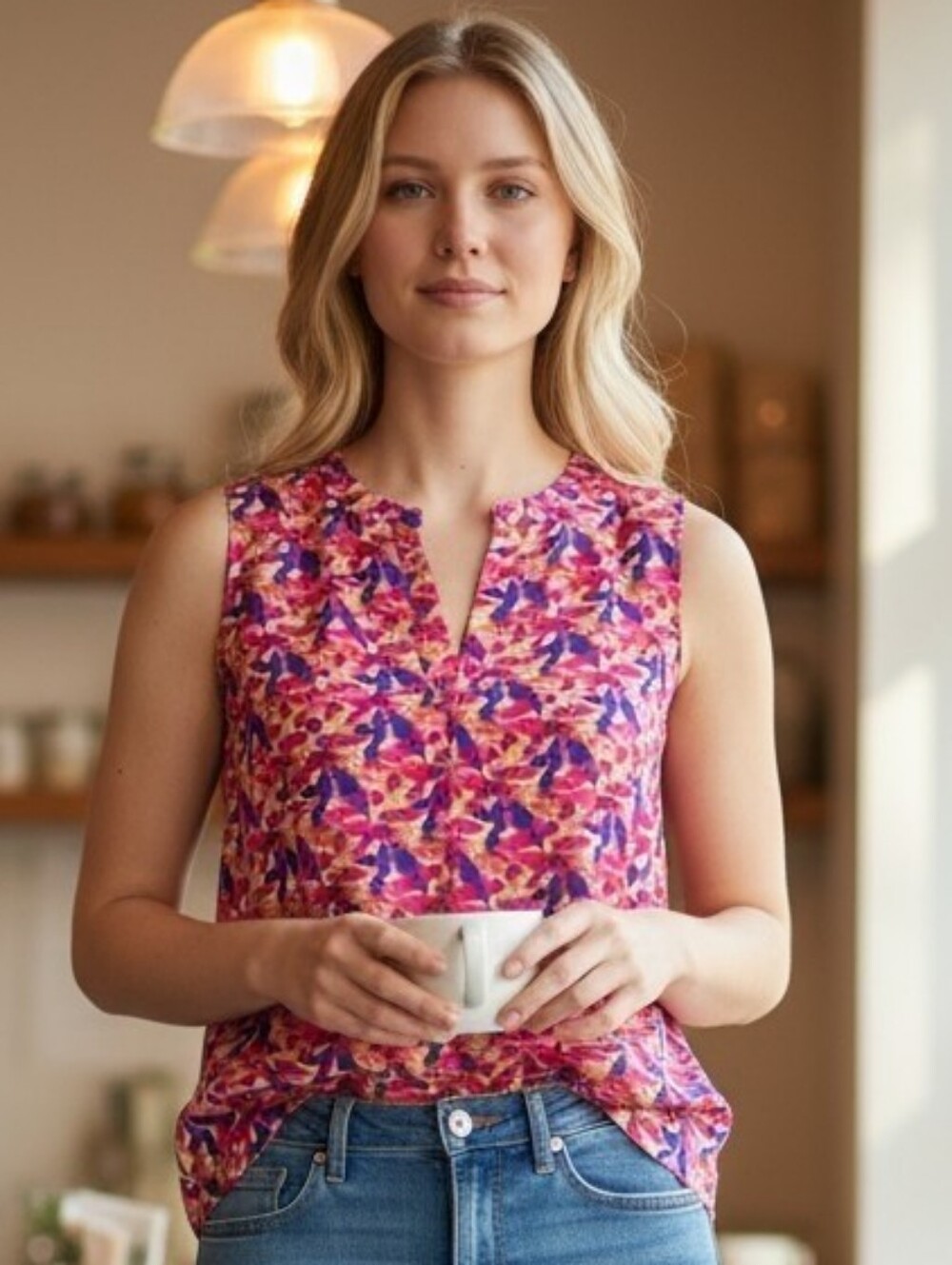 41 Hawthorn Pink, Blue and Yellow Abstract Print Sleeveless Camisole